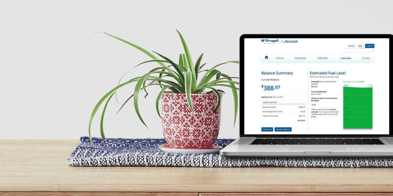 Energy company online account management with fuel balance overview at McDougall Energy.