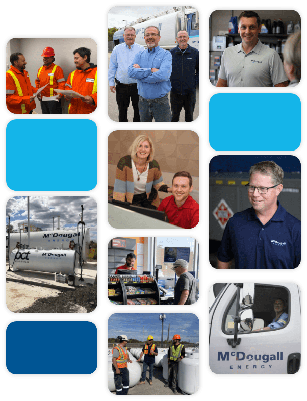 Shows many blocks of images with various career opportunities at McDougall Energy